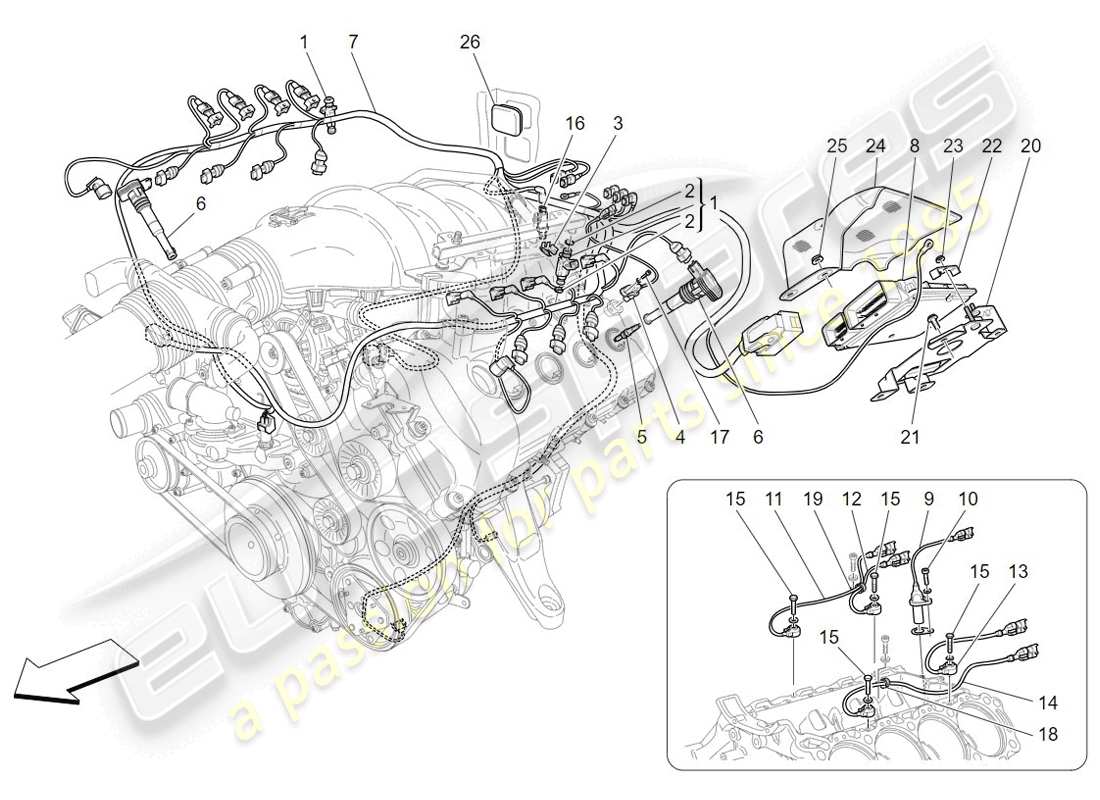 maserati granturismo (2009) electronic control: injection and engine timing control parts diagram