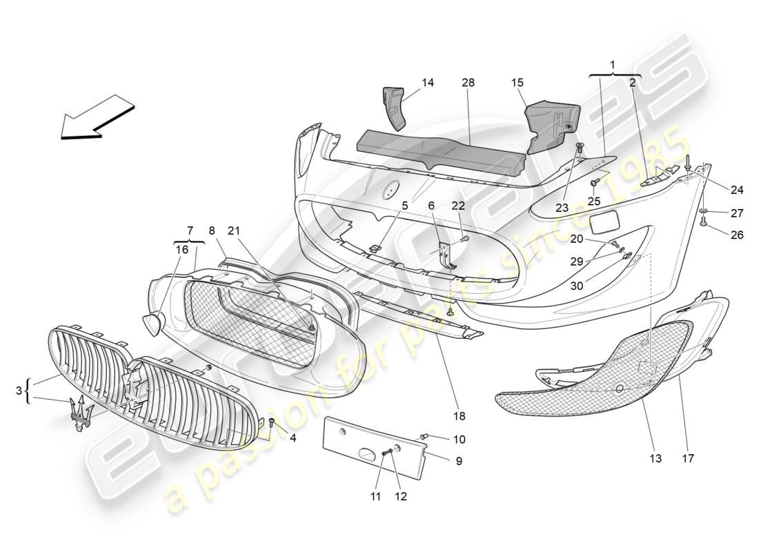 maserati granturismo s (2013) front bumper part diagram