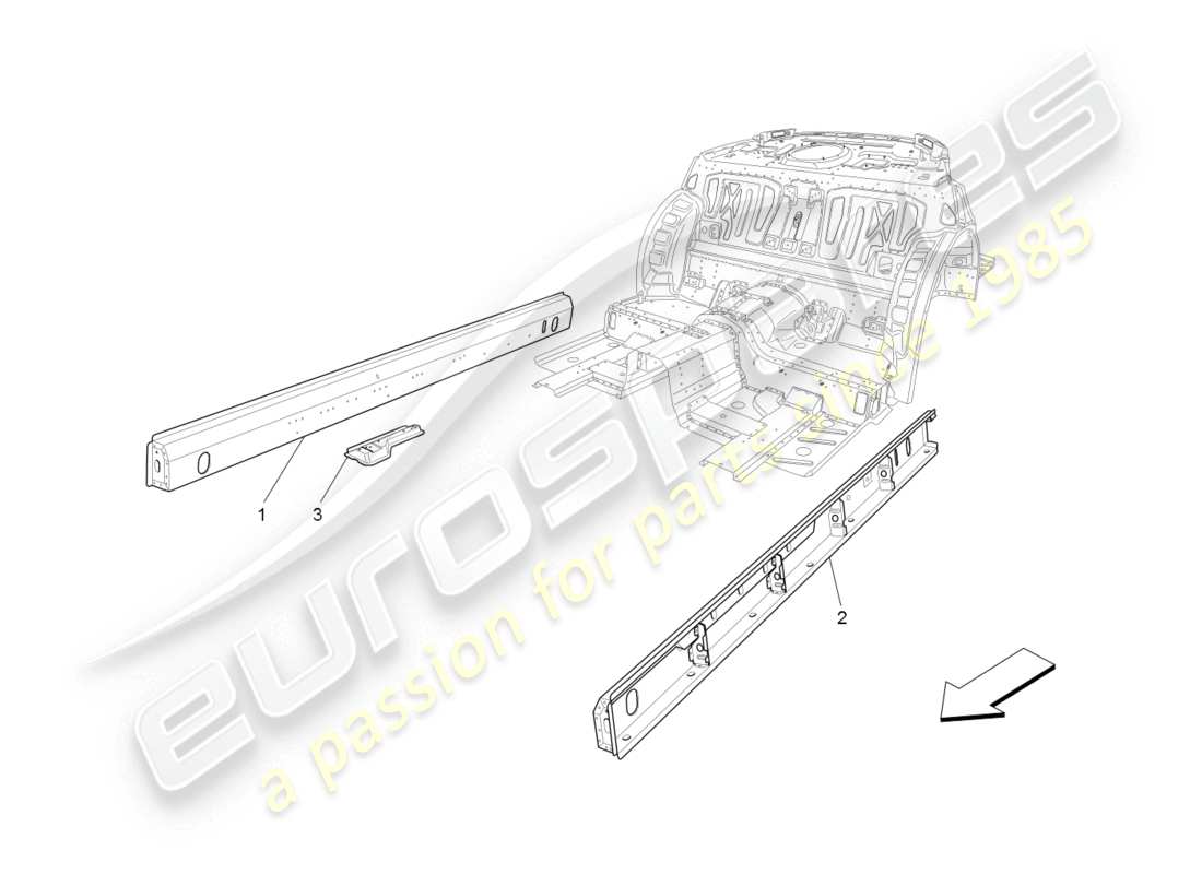 maserati granturismo (2008) central structural frames and sheet panels part diagram