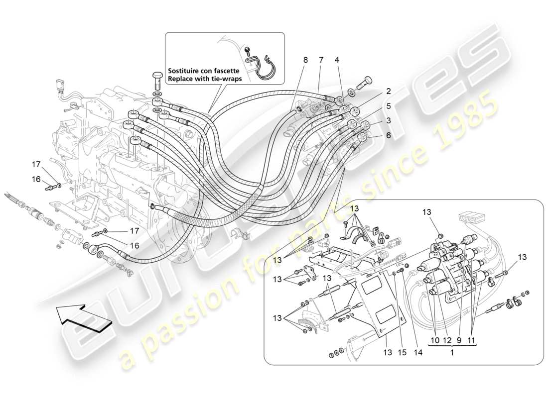 maserati granturismo s (2013) gearbox activation hydraulics: power unit part diagram