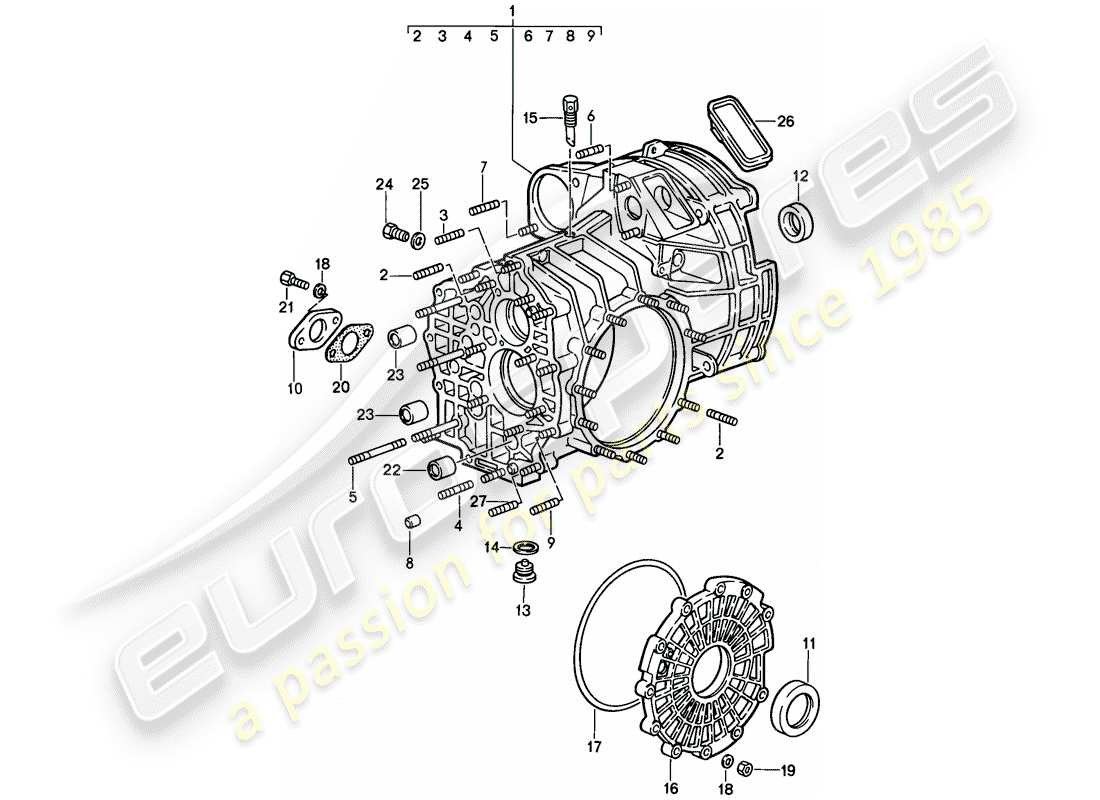 porsche 1988 (911) replacement transmission - transmission case part diagram