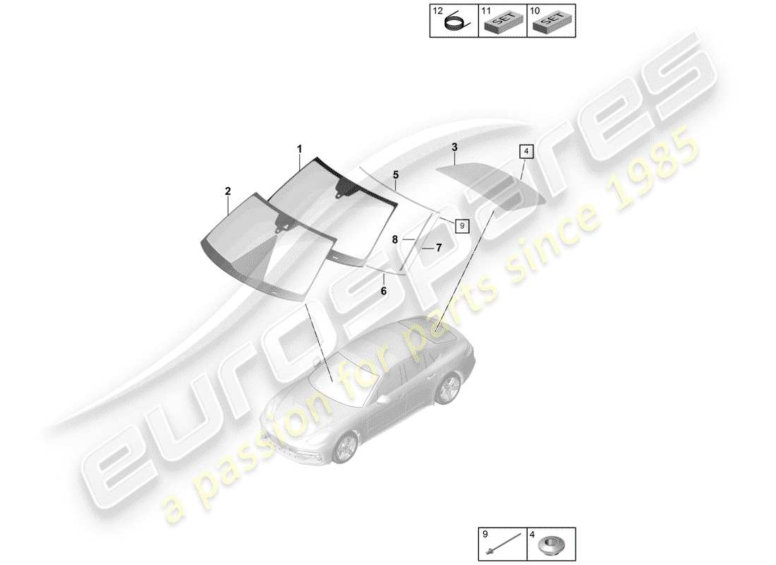 porsche 2017 (panamera 971-1) windshield glass part diagram