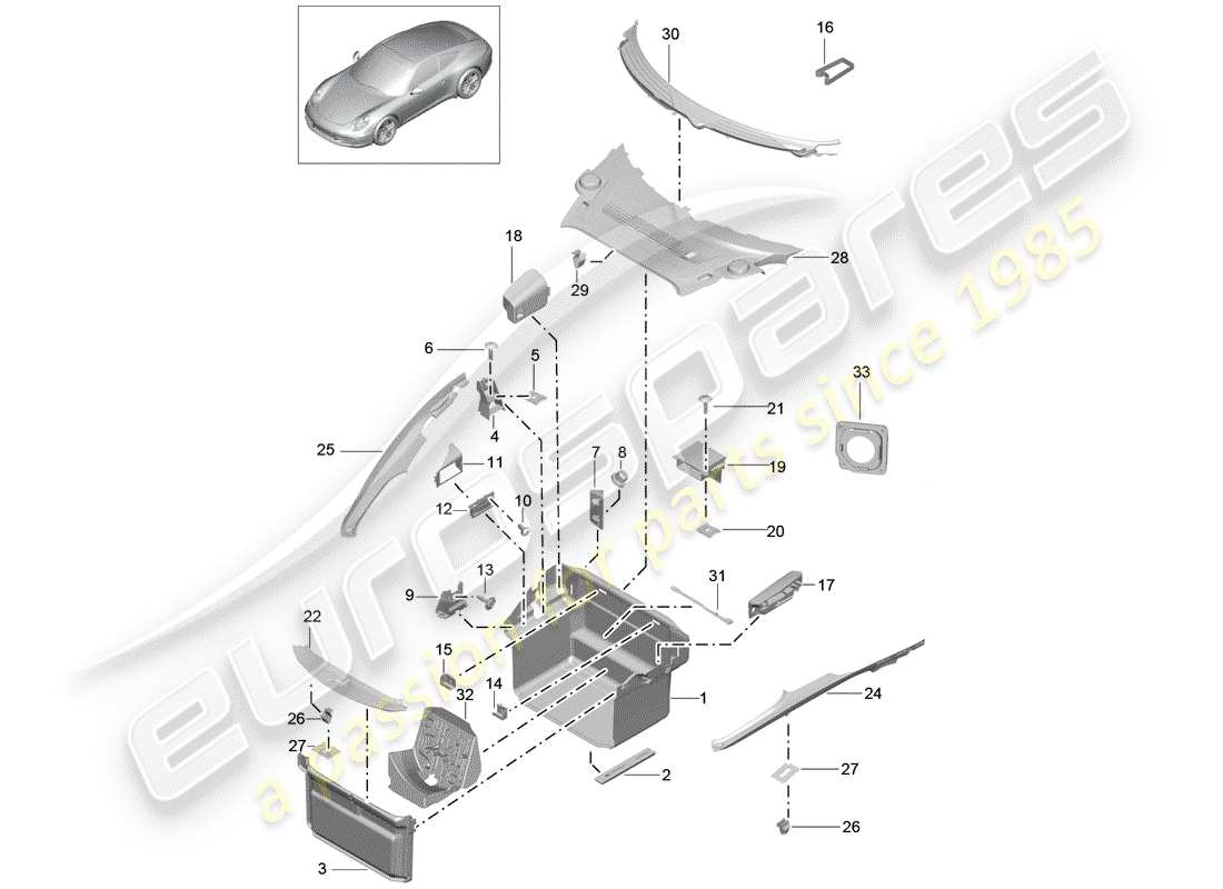 porsche 2012 (991-1) luggage compartment part diagram