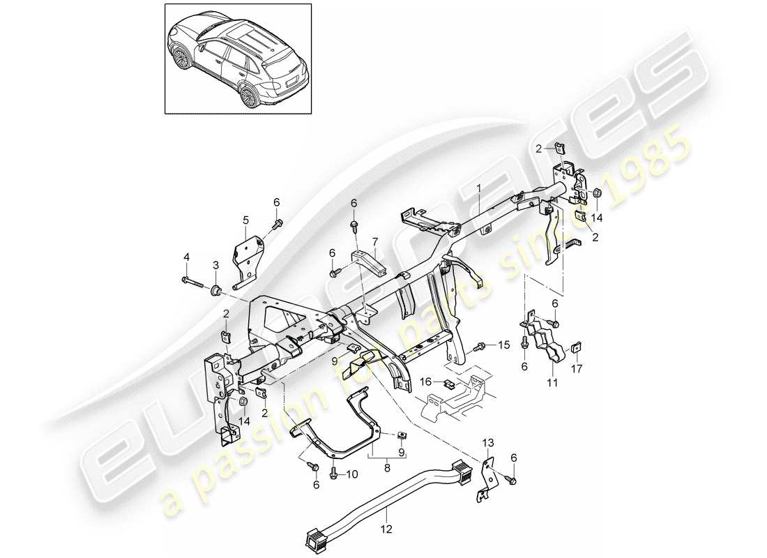 porsche 2011 (cayenne e2 92a) retaining frame part diagram
