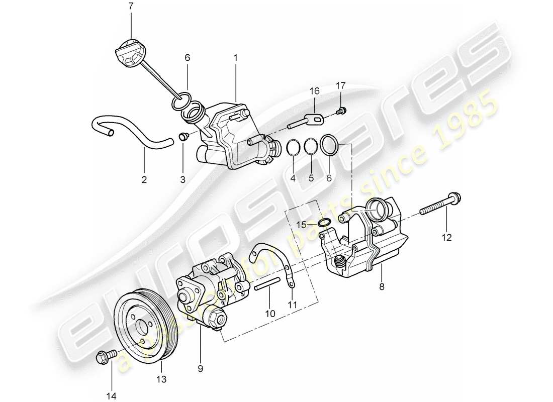 porsche 2005 (996) power steering - power steering pump - for power steering - container part diagram