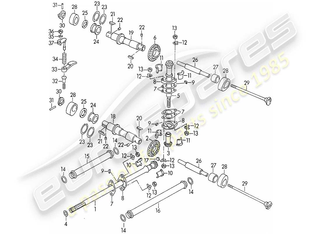 porsche 1962 (356b/356c) valve control part diagram