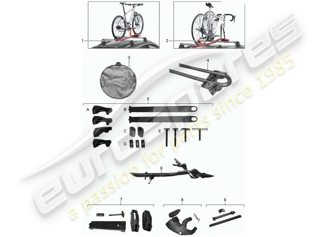 porsche 2020 (tequipment panamera) bicycle carrier part diagram