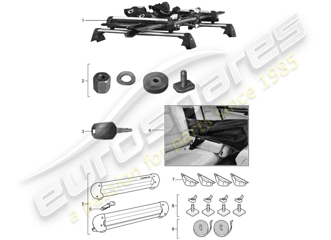 porsche 2009 (tequipment cayenne) ski holder part diagram