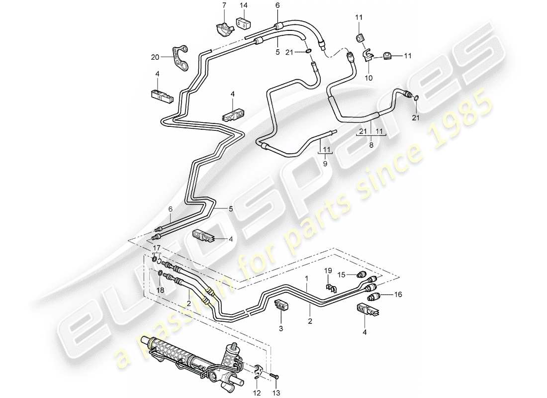 porsche 2005 (996) power steering - hydraulic line - f 99-4s630 357>> - f 99-4s603 929>> - f 99-4s642 726>> part diagram