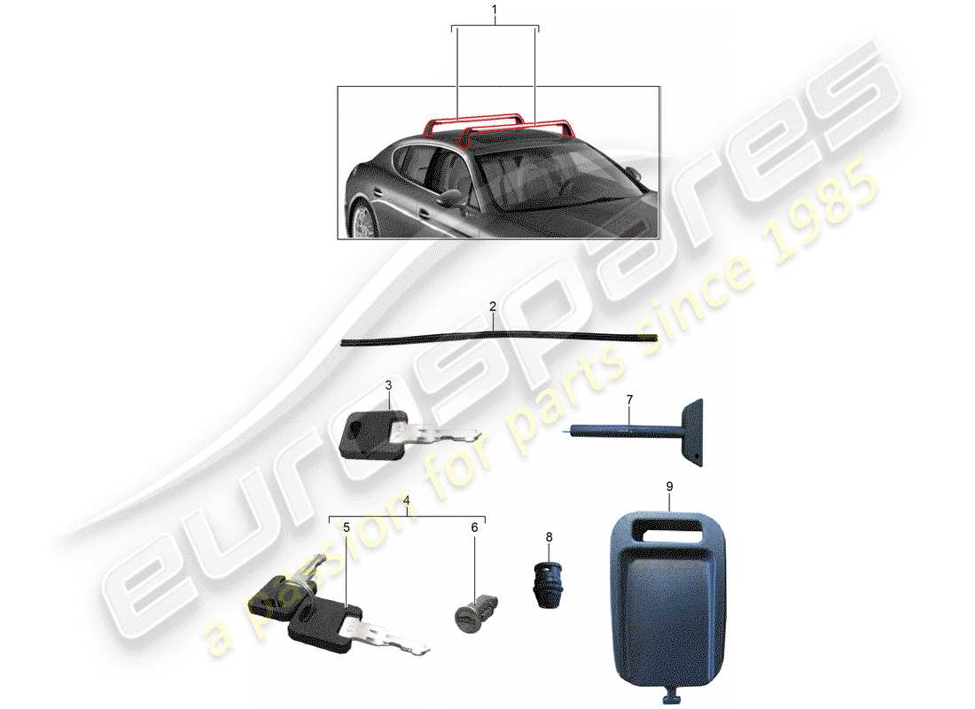 porsche 2020 (tequipment panamera) roof luggage rack part diagram