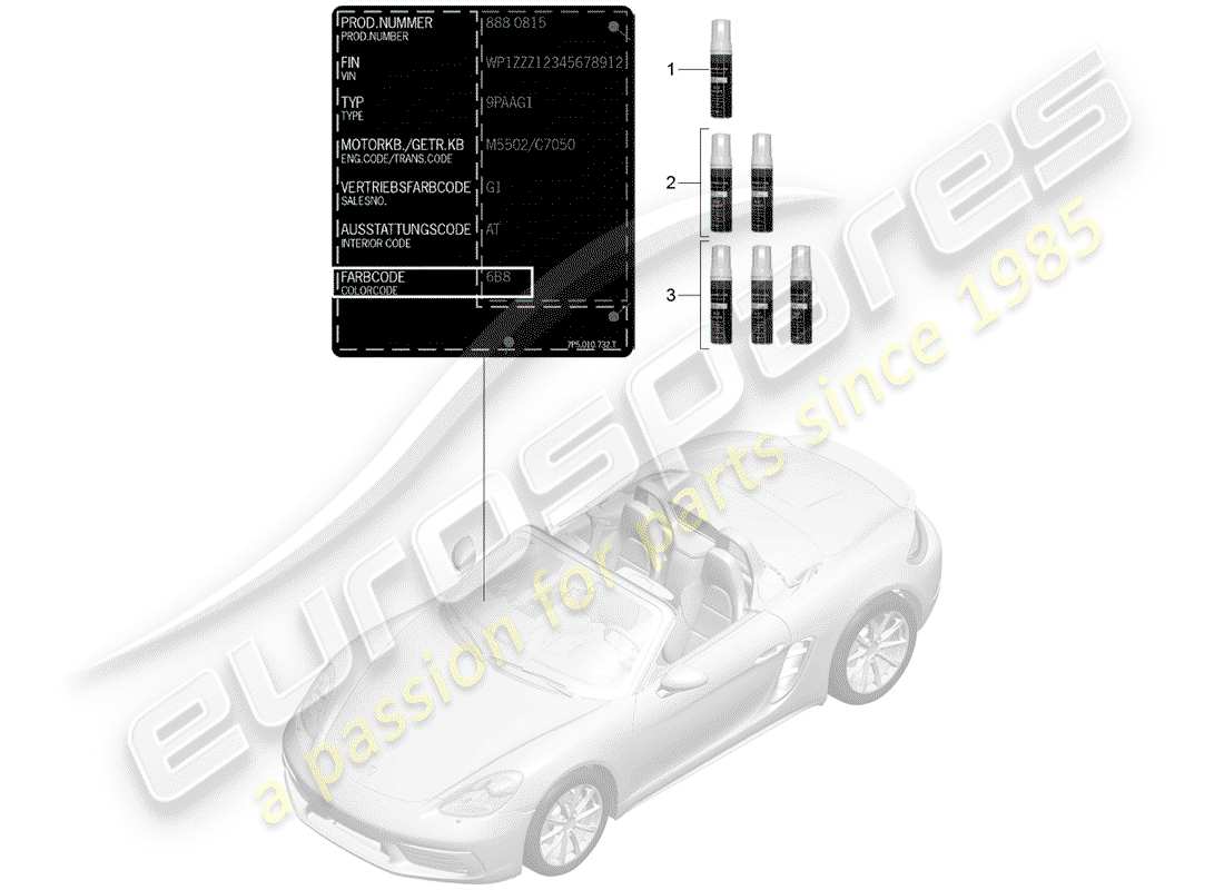 porsche 2019 (718 boxster) paint touch-up stick part diagram