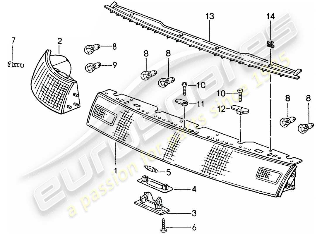 porsche 1998 (993) combined lights parts diagram