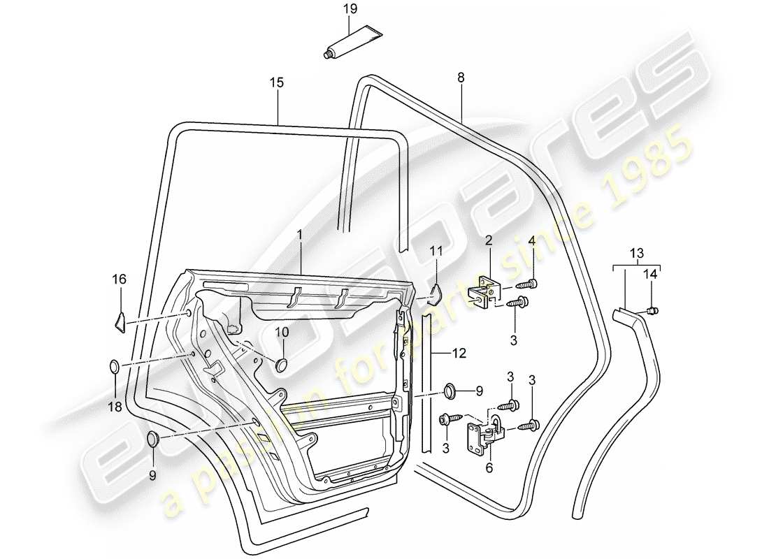 porsche 2005 (cayenne e1 9pa) door shell part diagram