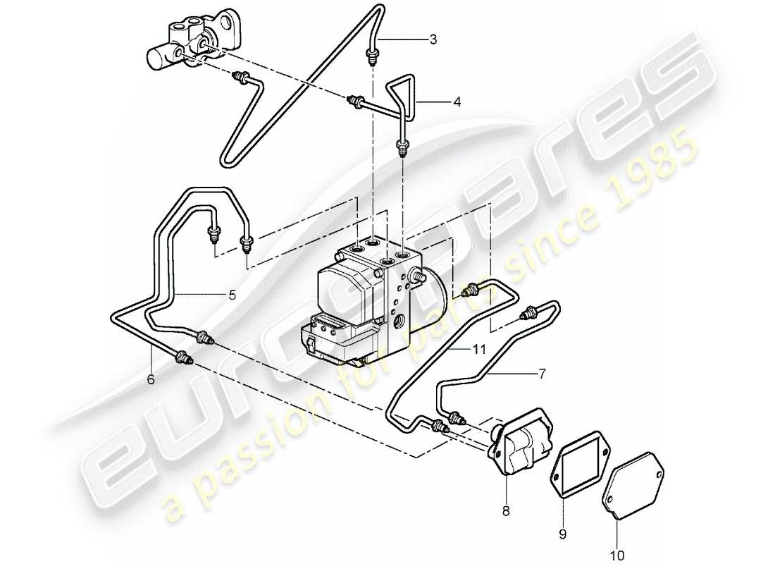 porsche 2001 (996 gt3) brake lines - front end part diagram