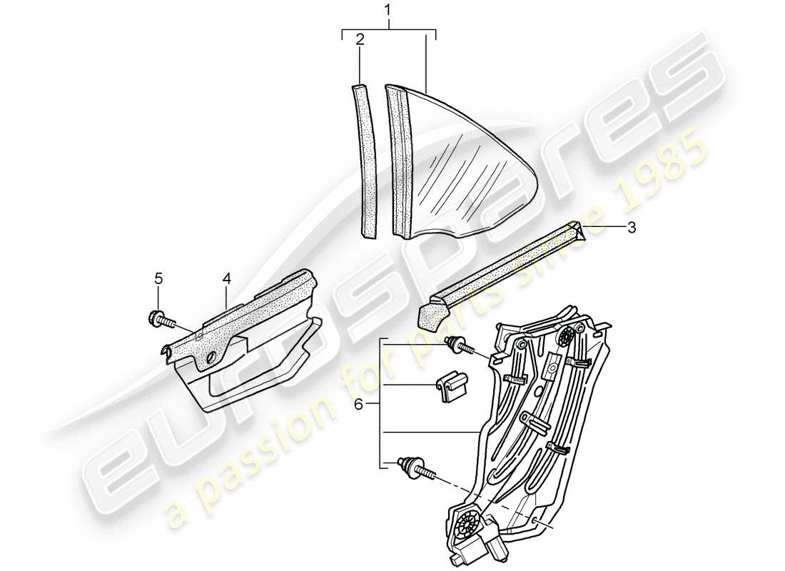 porsche 2008 (997-1 turbo / gt2) side window part diagram