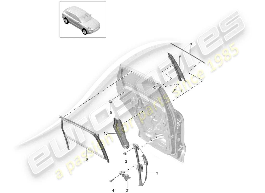 porsche macan (2018) window regulator part diagram