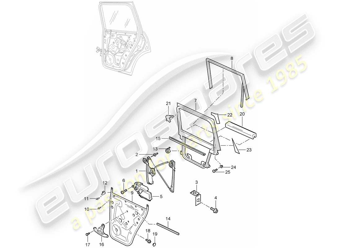 porsche 2010 (cayenne e1 9pa) window regulator part diagram