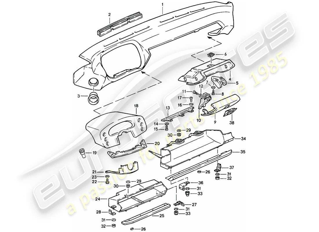 porsche 1978 (928) dashboard part diagram
