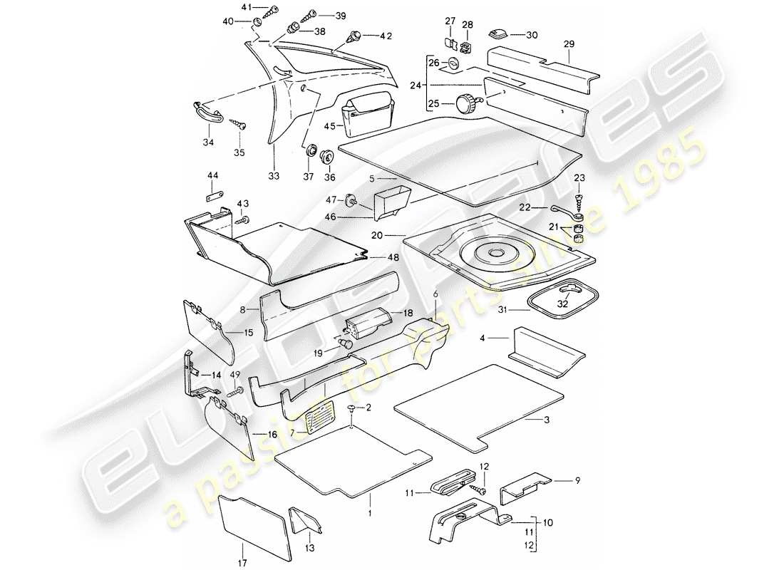 porsche 1992 (928) trims part diagram