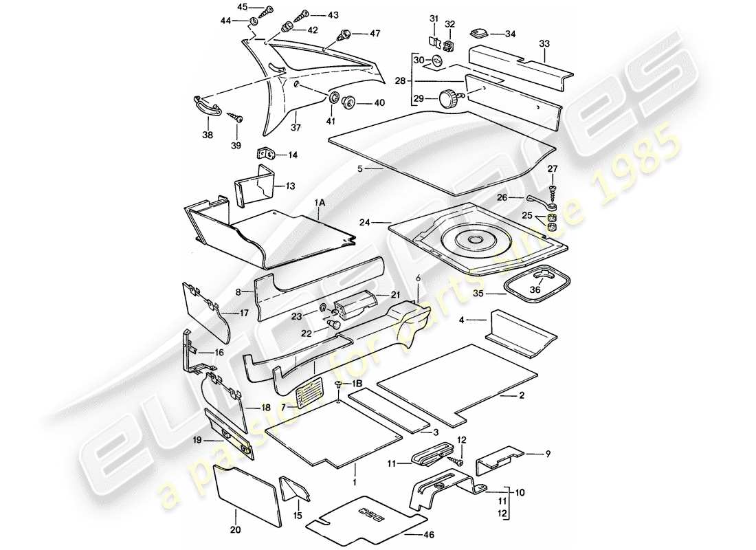 porsche 1985 (928) trims part diagram