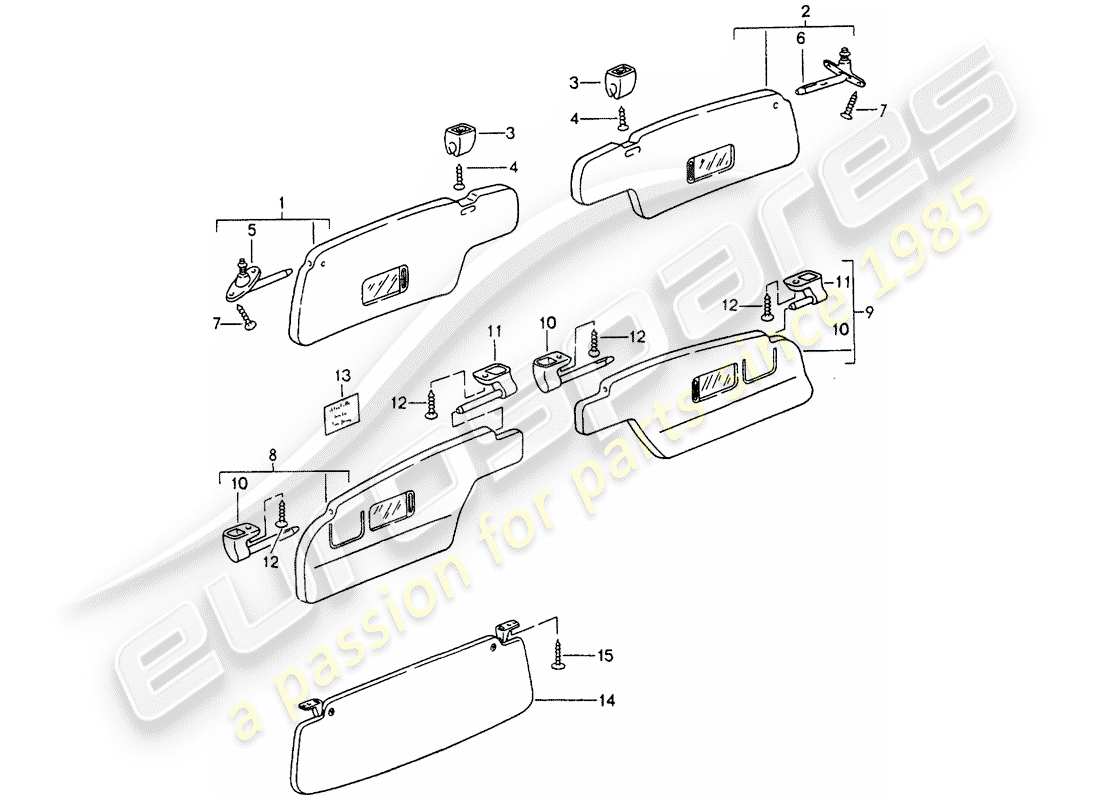 porsche 1998 (993) sun vizors parts diagram