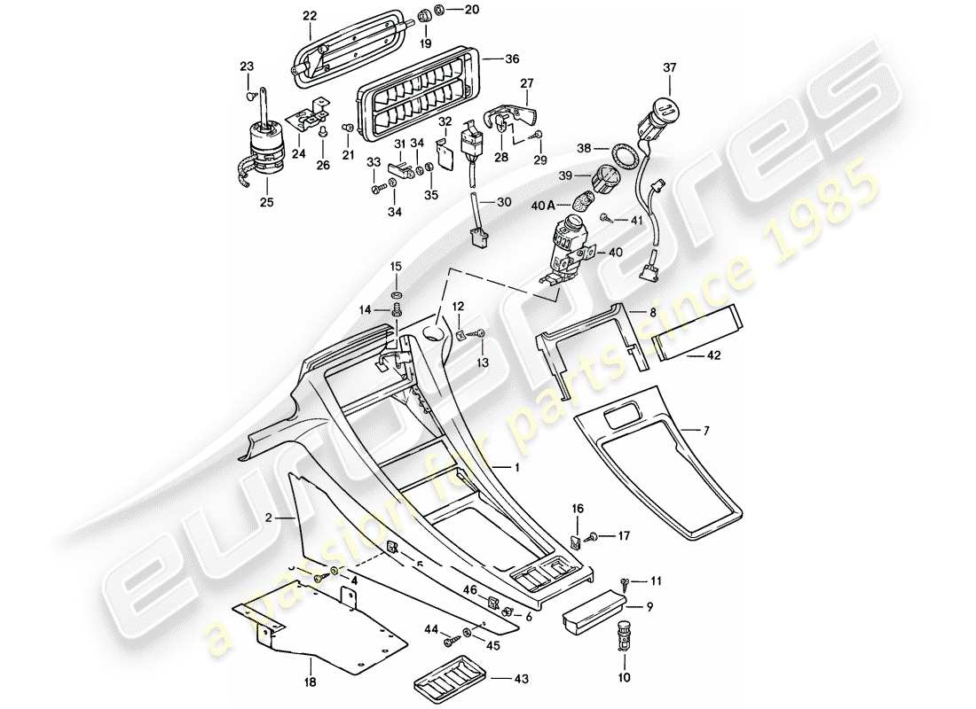 porsche 1986 (928) center console part diagram
