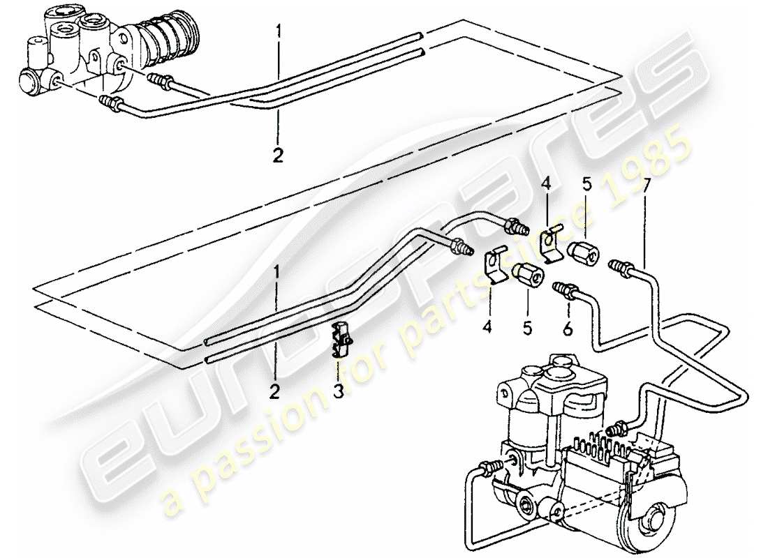 porsche 1994 (964) brake lines - front end parts diagram