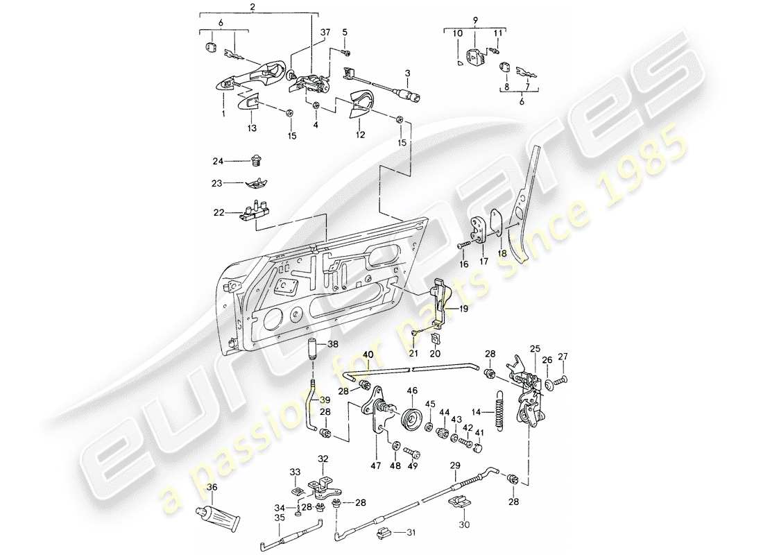 porsche 1997 (993) door latch part diagram