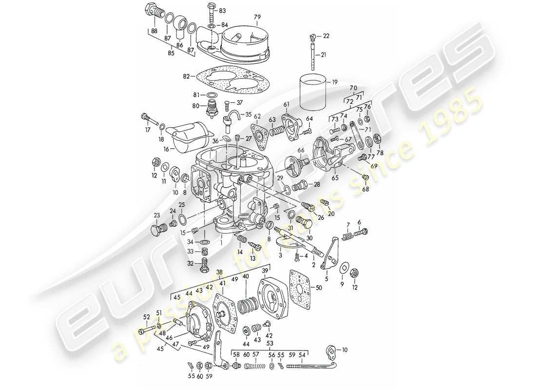 porsche 1955 (356/356a) single parts - for - carburetor - solex 40 pbic - m >> 81 200 part diagram