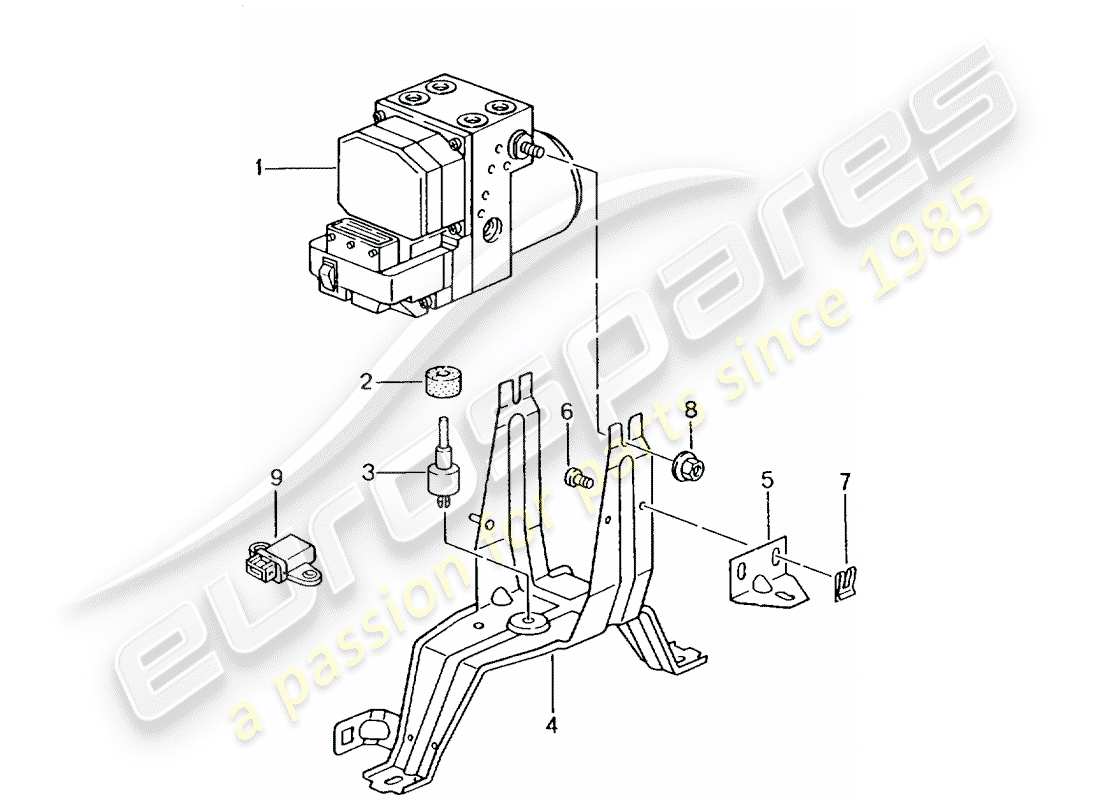porsche 1998 (986 boxster) hydraulic unit - anti-locking brake syst. -abs- - control and regulating unit part diagram