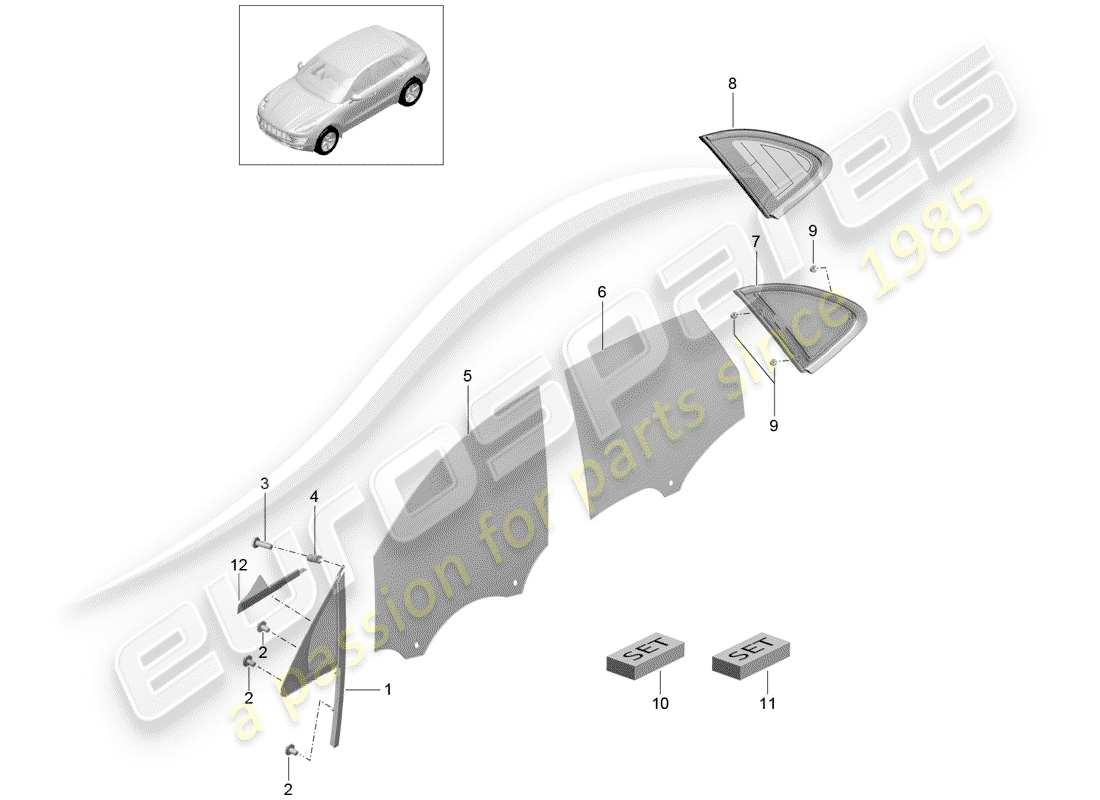 porsche 2018 (macan) side window part diagram
