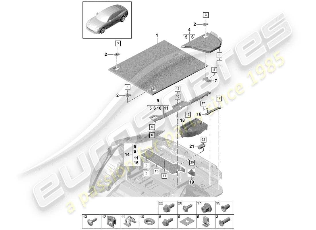 porsche 2017 (panamera 971-1) trunk linings part diagram