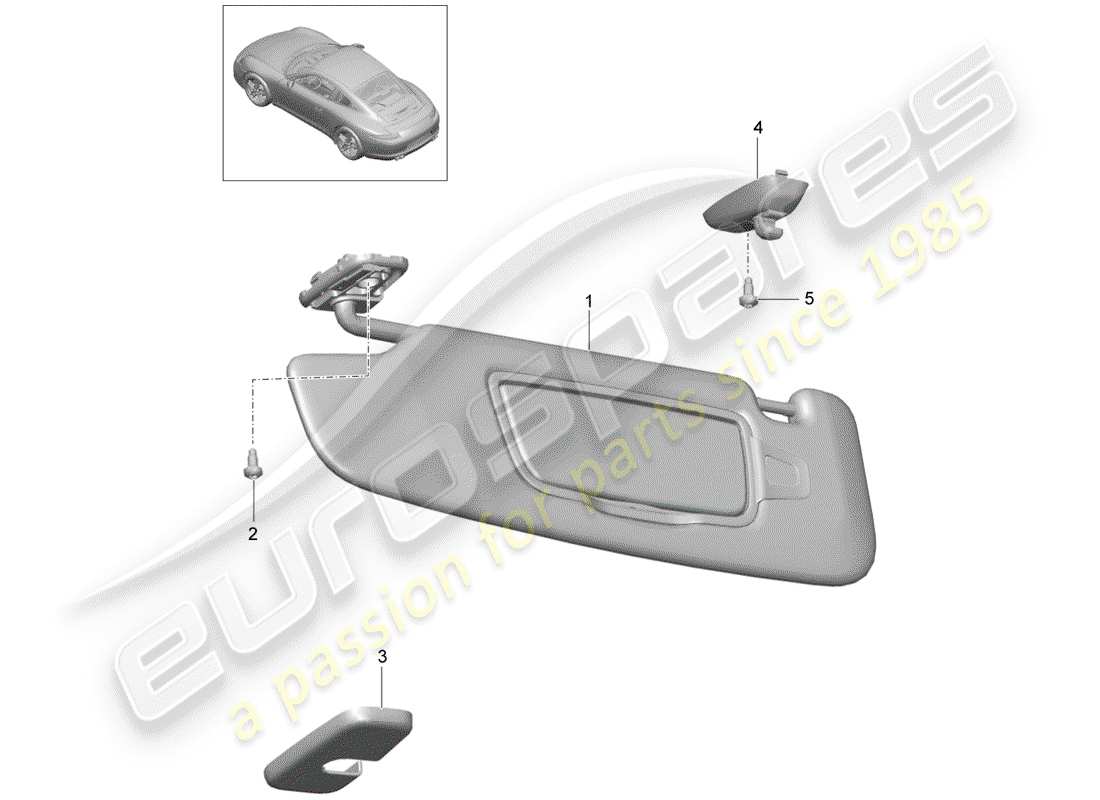 porsche 2012 (991-1) sun vizors part diagram
