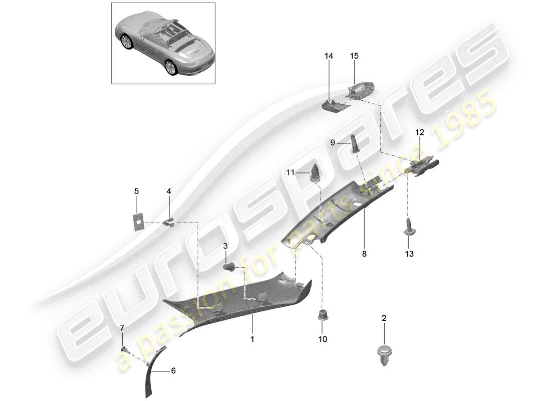 porsche 2013 (991-1) a-pillar part diagram
