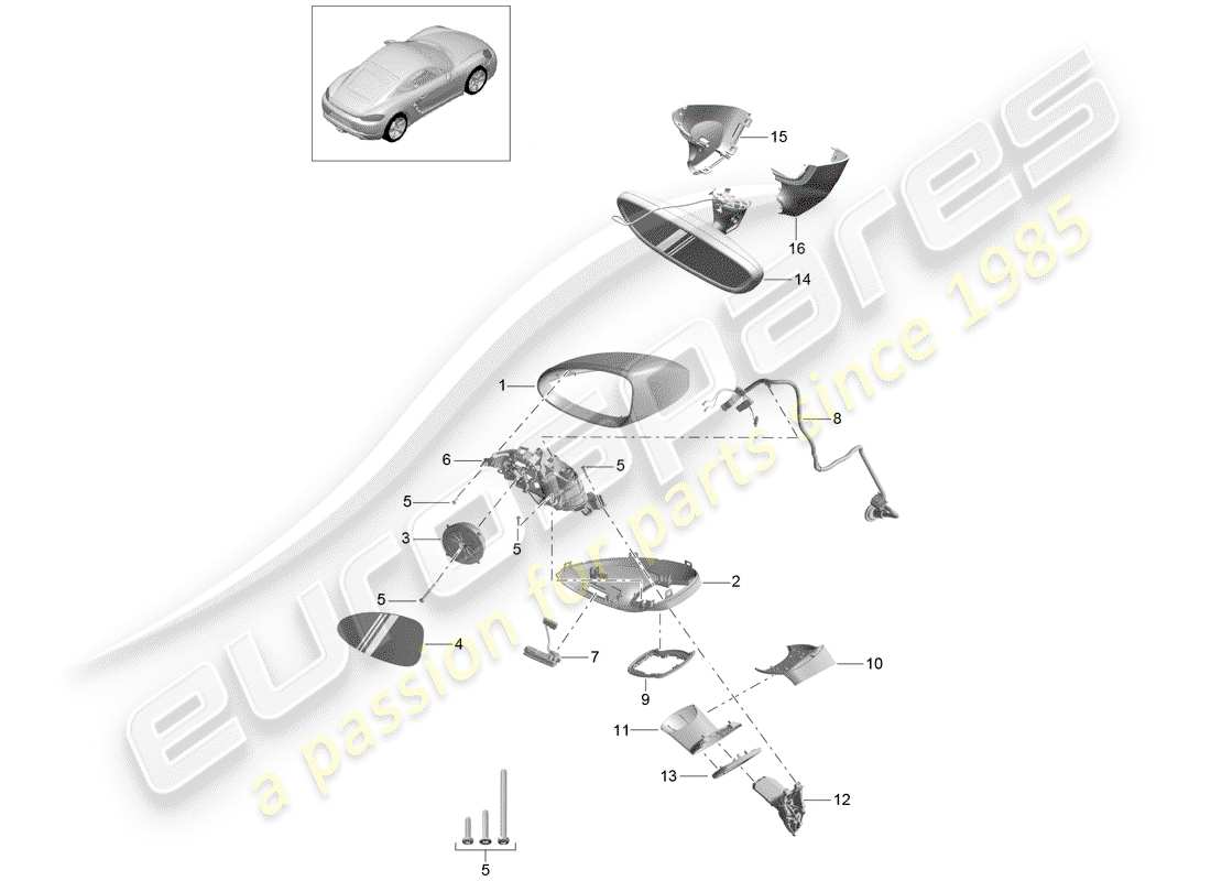 porsche 2017 (718 cayman) rear view mirror part diagram