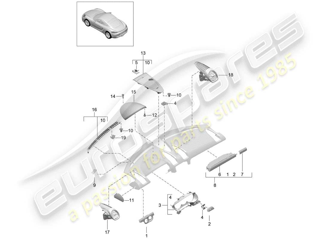 porsche 2018 (718 cayman) accessories part diagram
