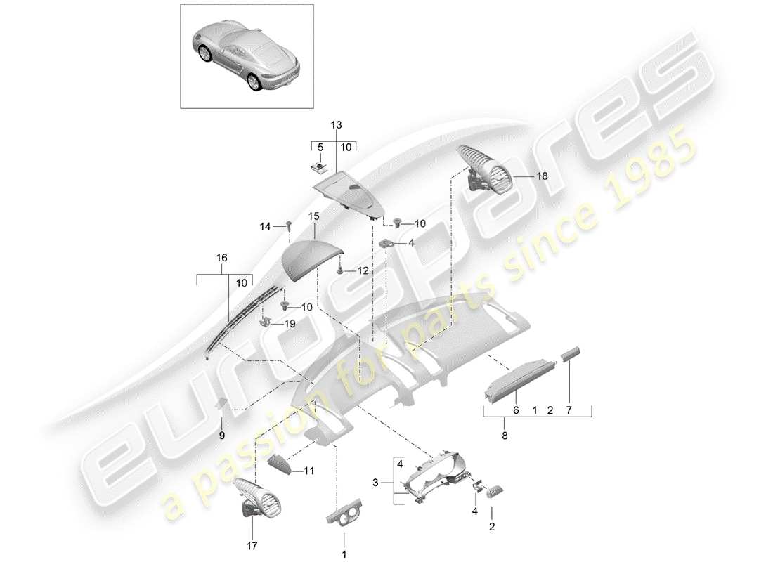 porsche 718 cayman (2018) accessories parts diagram