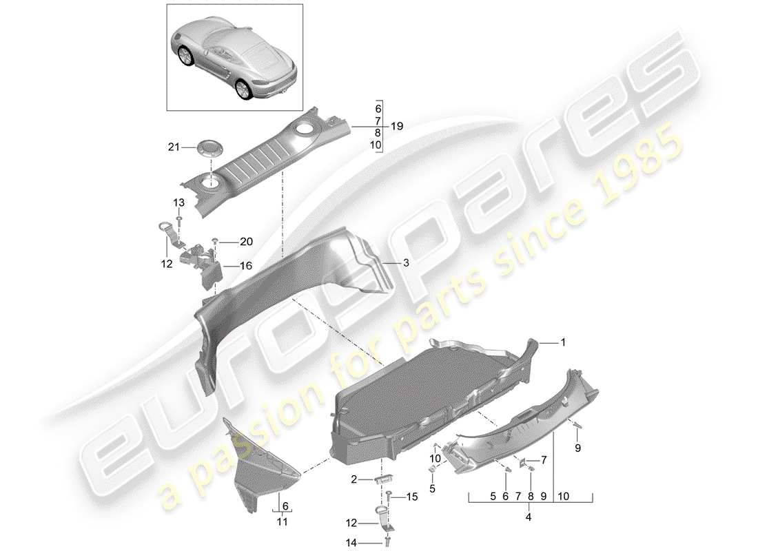 porsche 2020 (718 cayman) boot lining part diagram