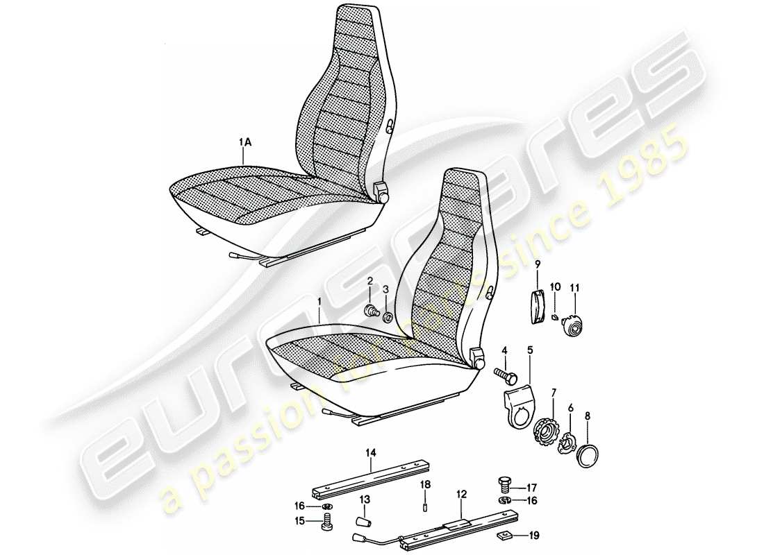 porsche 1981 (928) front seat - complete part diagram
