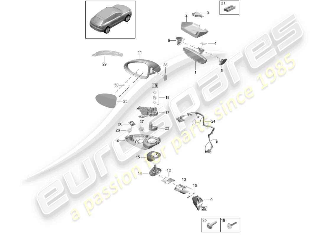 porsche 2019 (macan) exterior mirror interior mirror part diagram
