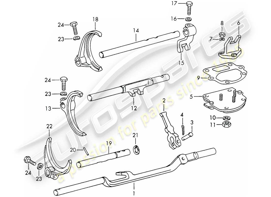 porsche 1972 (911) shift rods - shift forks - d - mj 1972>> part diagram