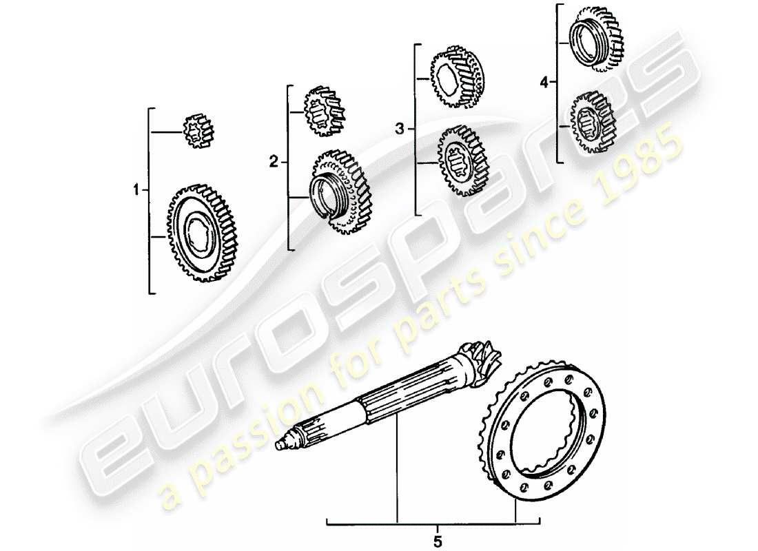 porsche 1982 (911) gear wheel sets - 4. - speed - transmission part diagram