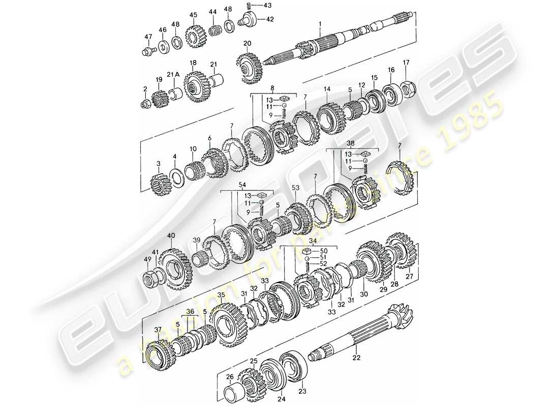 porsche 1998 (993) gears and shafts parts diagram