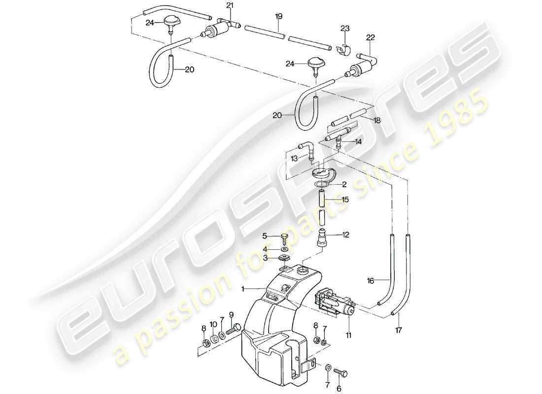 porsche 1982 (924) windshield washer unit part diagram