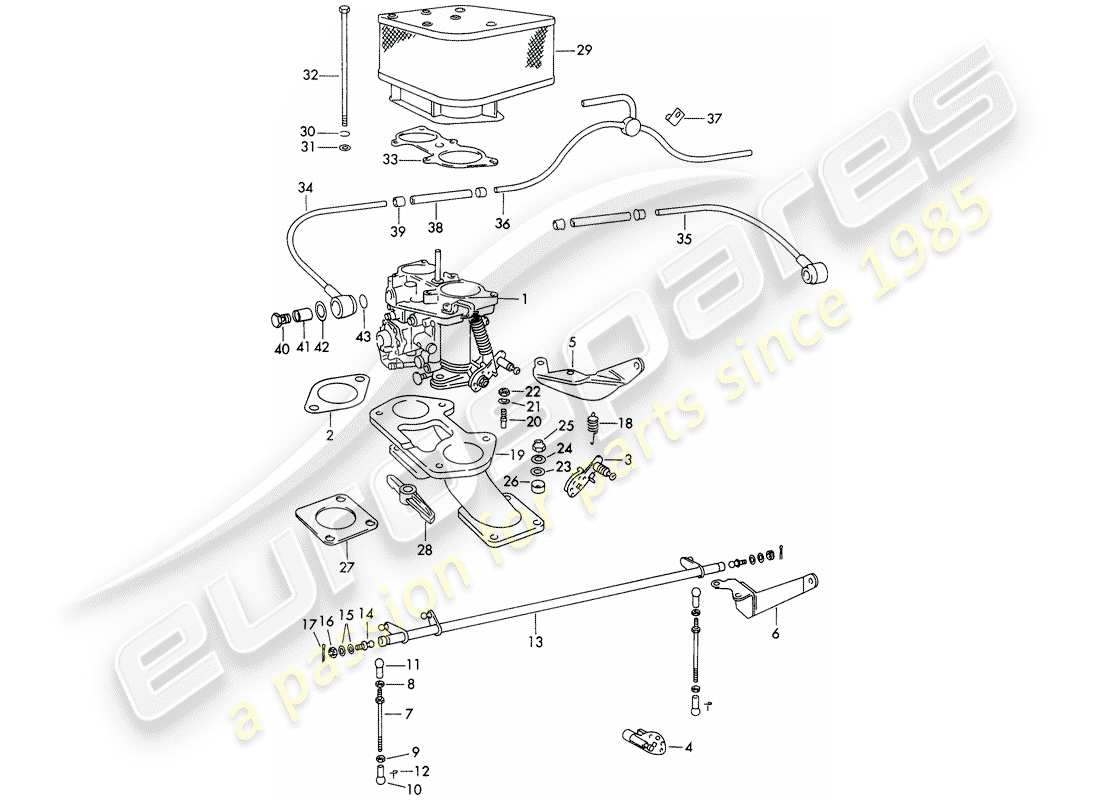 porsche 1961 (356b/356c) carburetor - and - fuel supply line part diagram