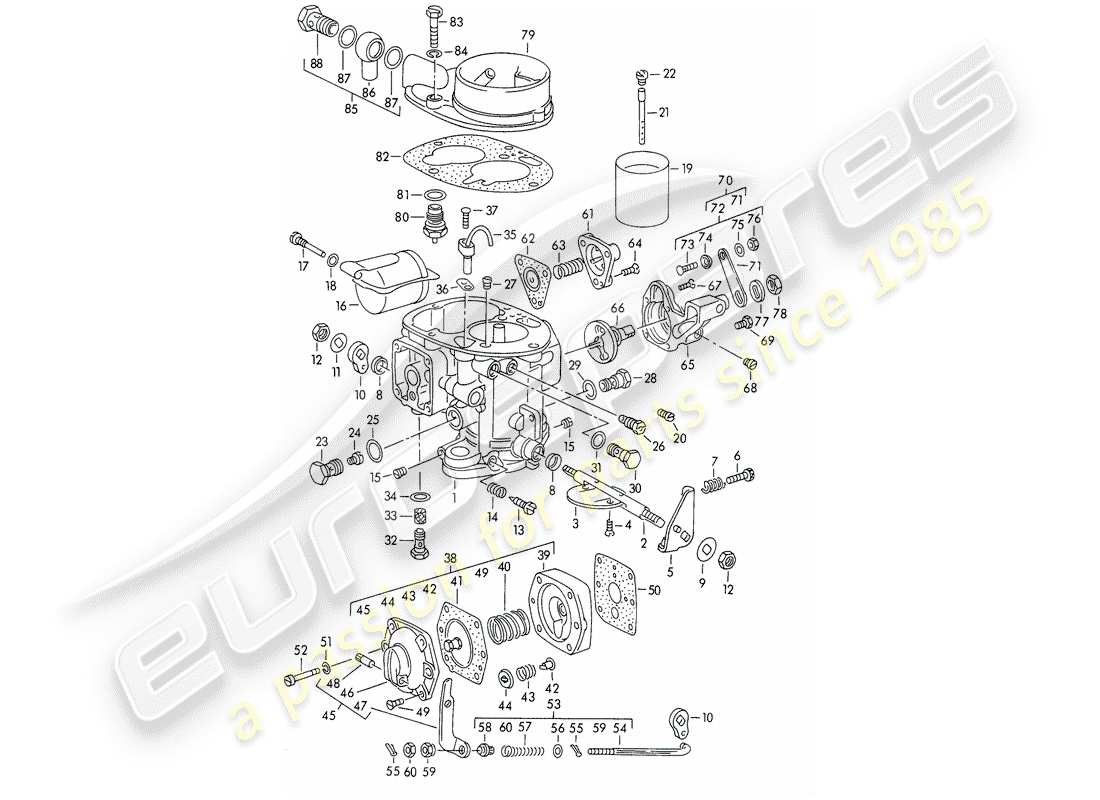 porsche 356/356a (1952) single parts - for - carburetor - solex 40 pbic - m >> 81 200 part diagram