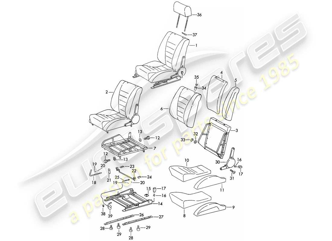 porsche 1971 (911) sports seat part diagram