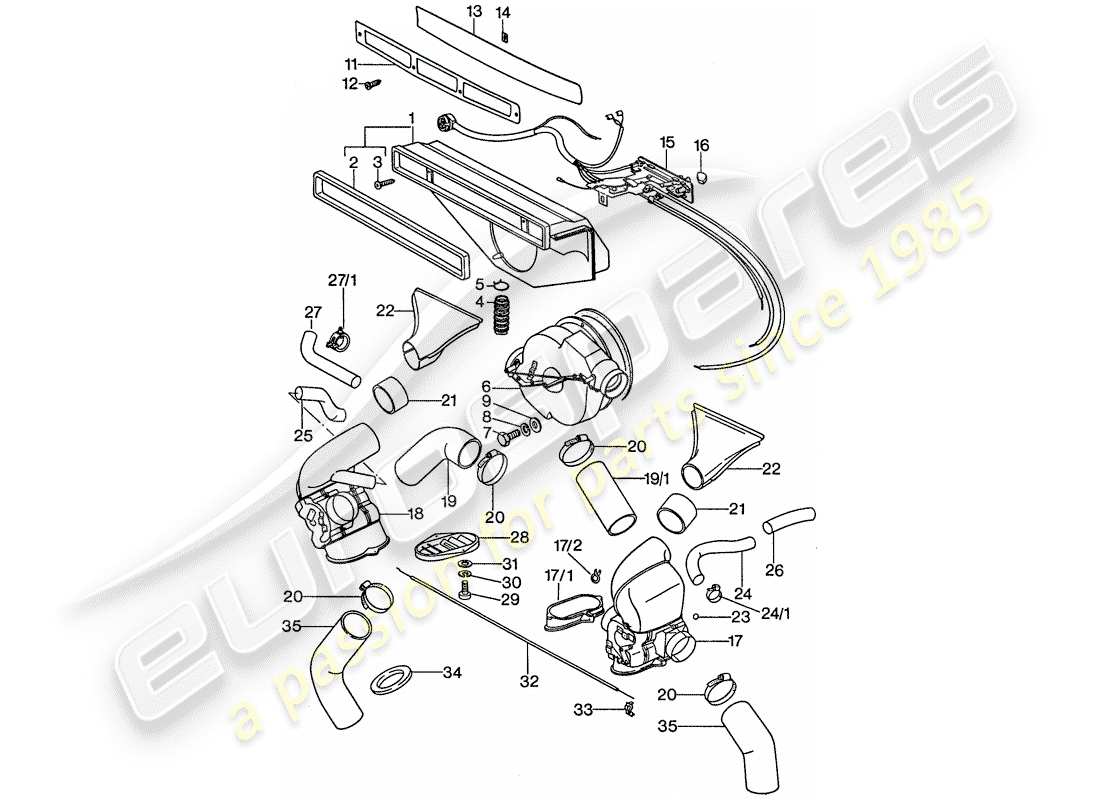 porsche 1976 (911) ventilation - heating system 1 - d >> - mj 1976 part diagram