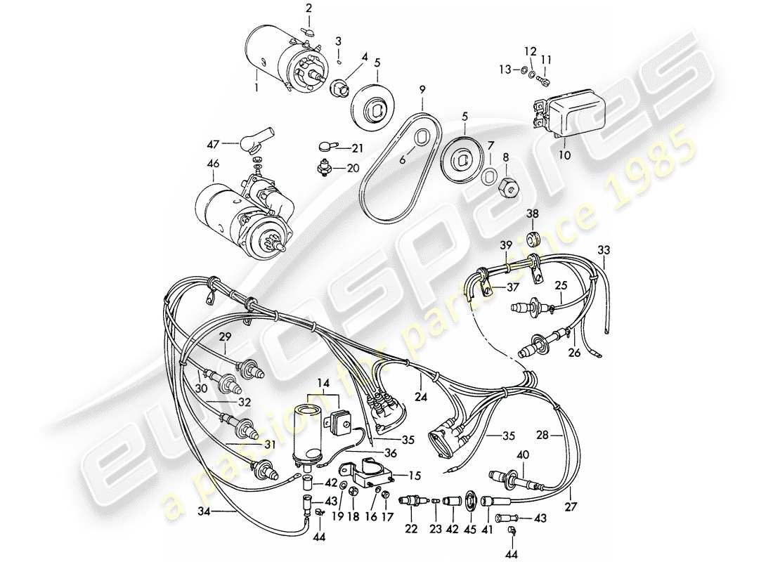 porsche 1962 (356b/356c) electrical equipment - engine part diagram