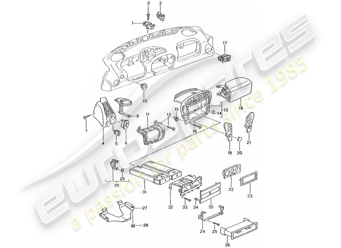 porsche 2004 (996) accessories - dash panel trim part diagram